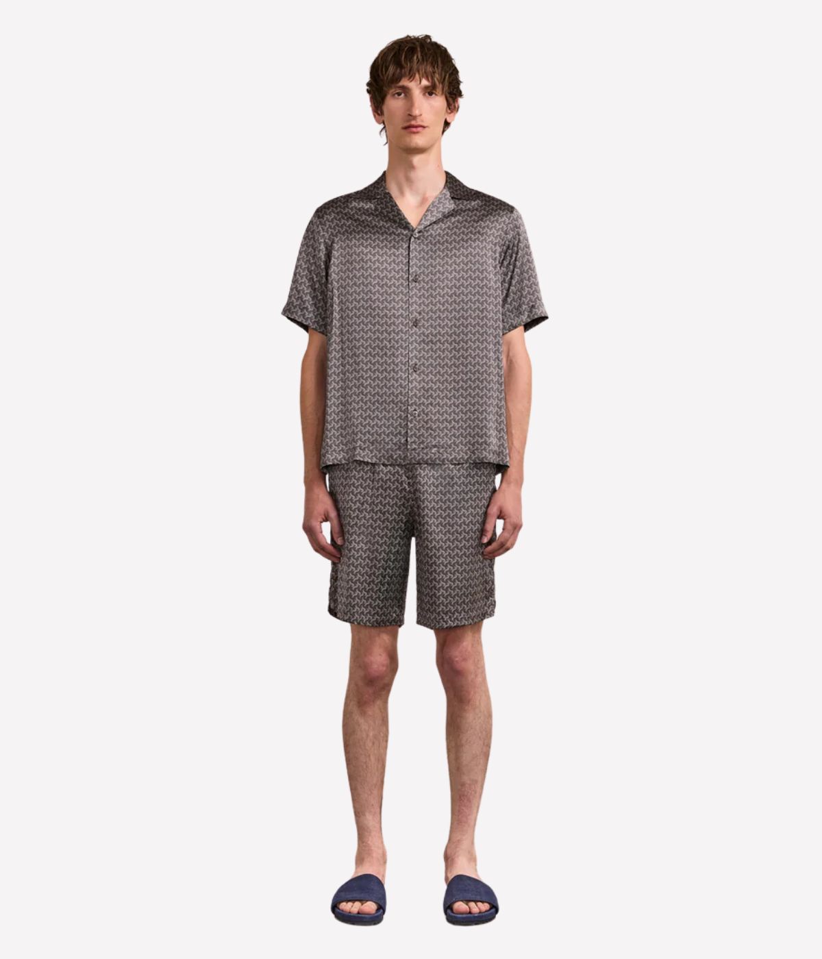 Roberto Silk Short Sleeve Shirt in Cedar Grey