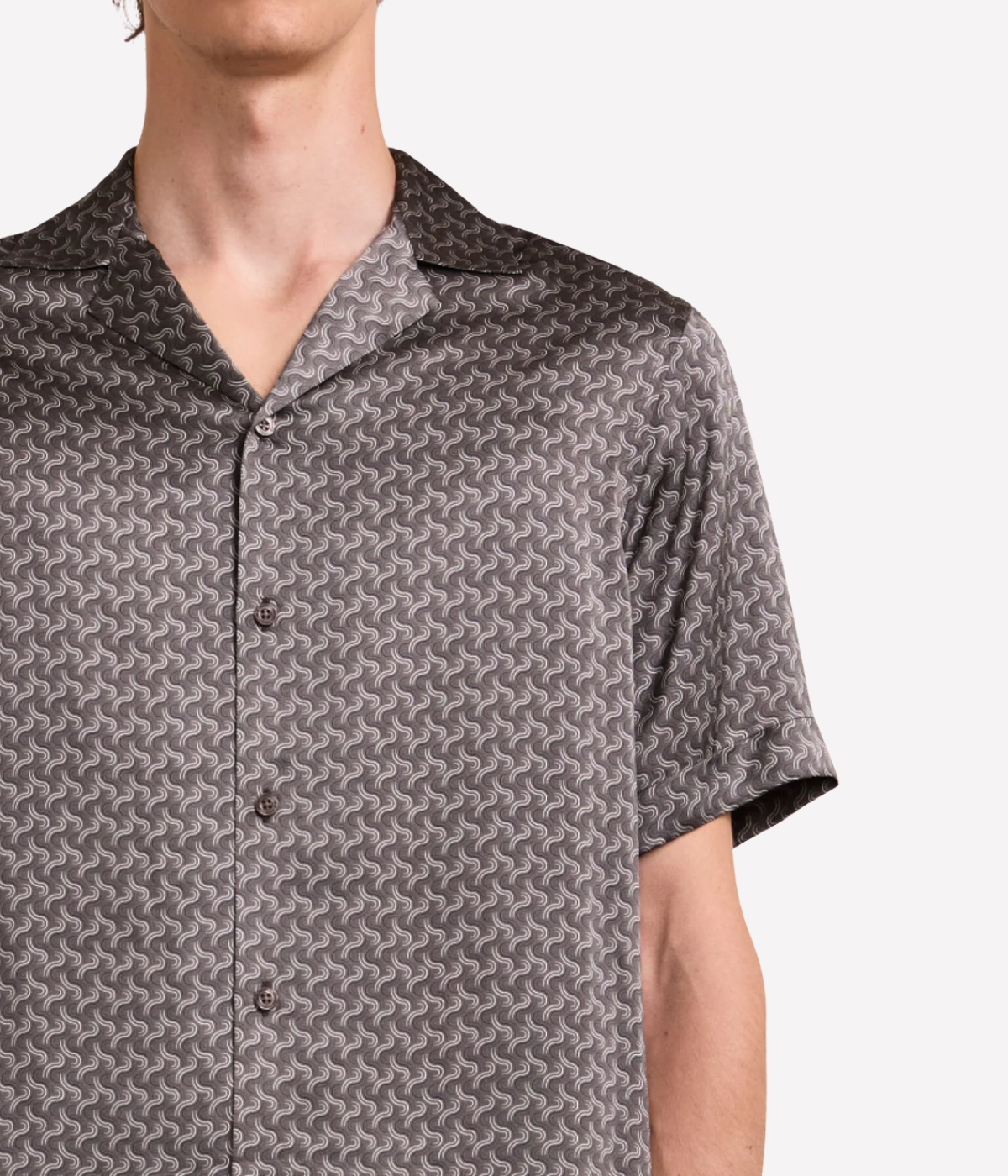 Roberto Silk Short Sleeve Shirt in Cedar Grey