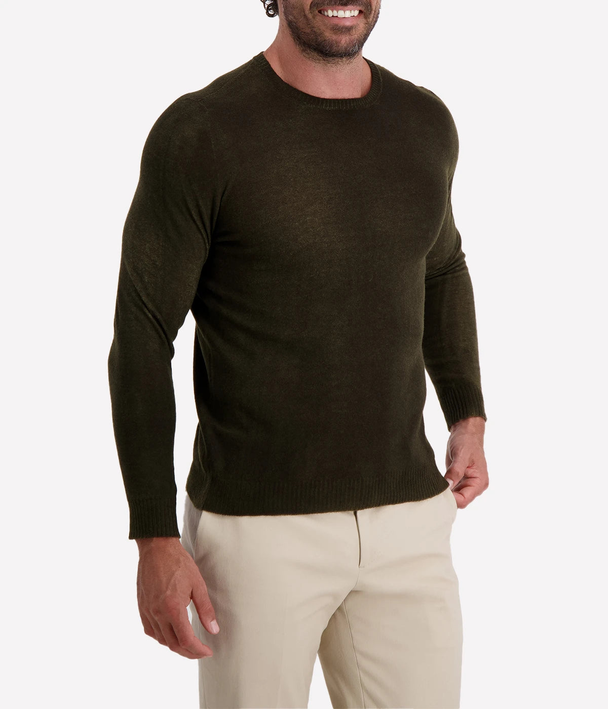Avant Toi reversible pullover in Moss, featuring a textured dark khaki side and a smoother reverse. Made in Italy for a luxurious yet effortless feel.