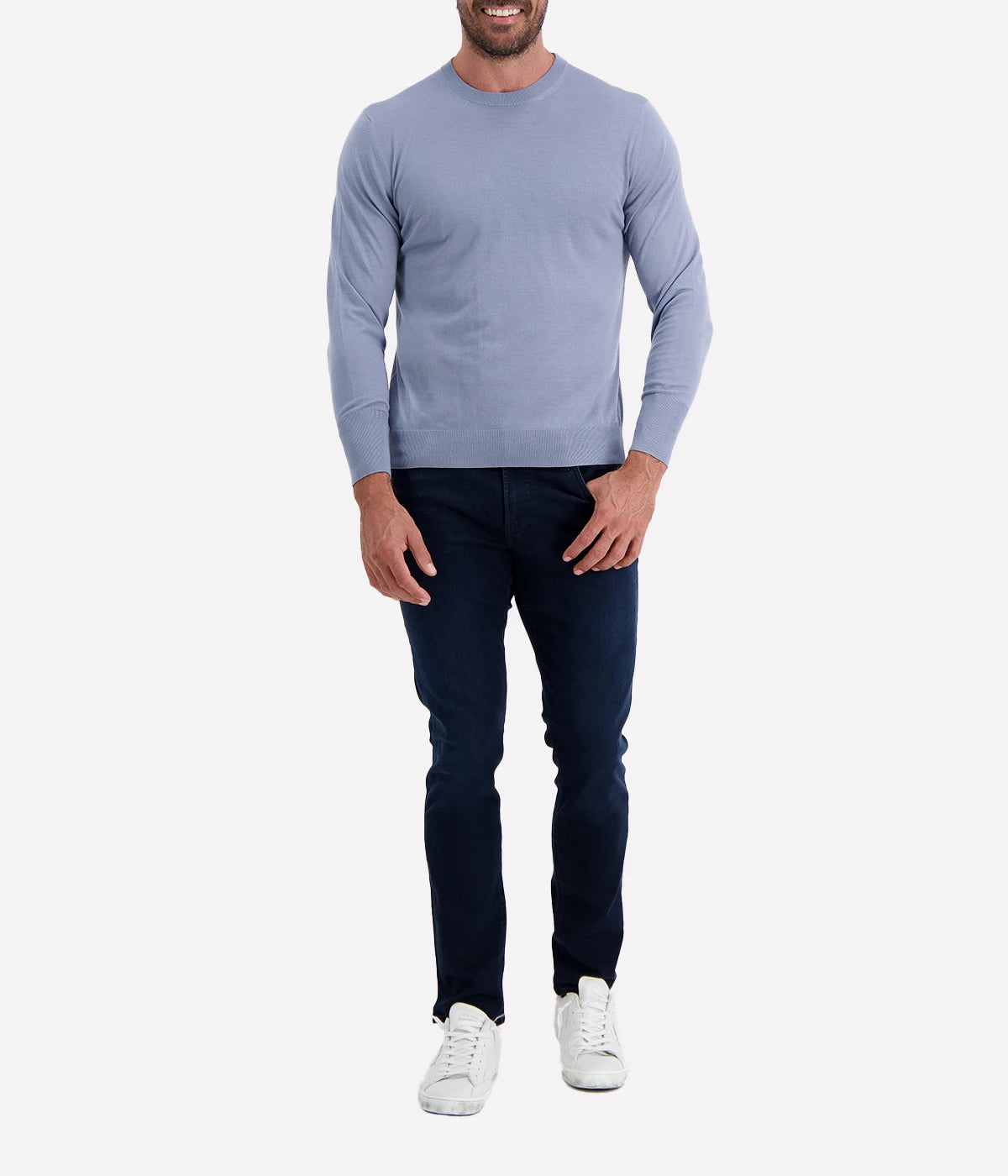 Eleventy Round Neck Sweater in a luxurious silk and wool blend, featuring a ribbed crew neck, fitted cuffs, and hem. Soft, lightweight, and effortlessly refined for both polished and casual styling.