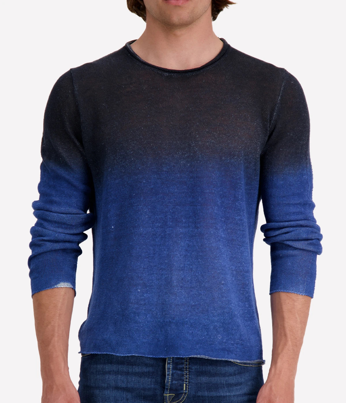 Round Neck Sweater in Genziana & Navy