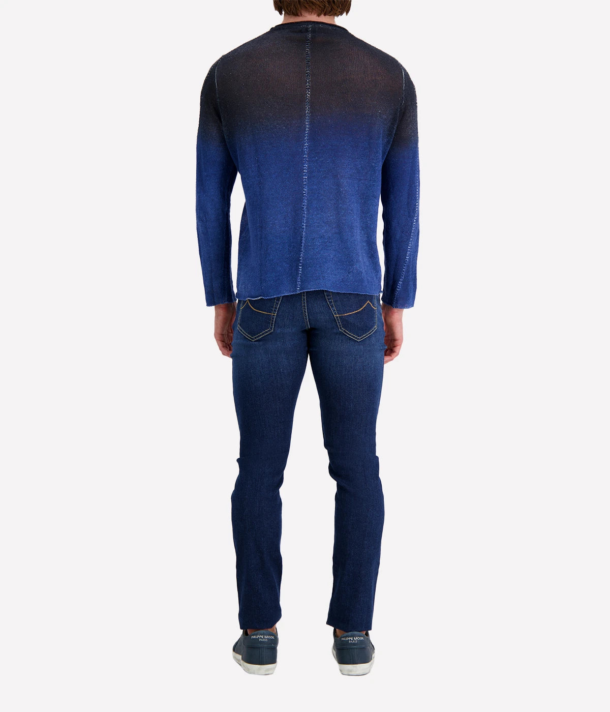 Round Neck Sweater in Genziana & Navy