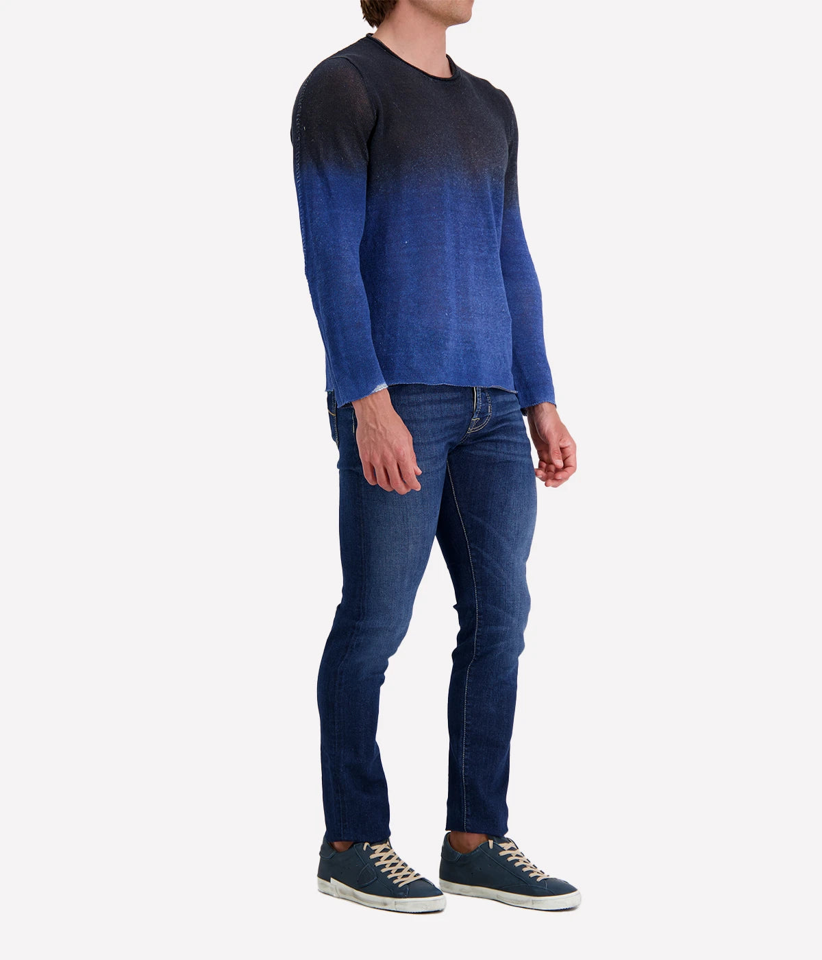 Round Neck Sweater in Genziana & Navy