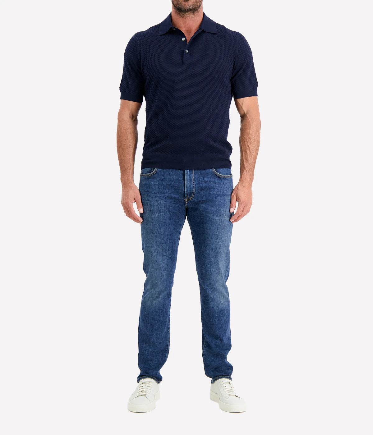 Short Sleeve Polo in Textured Navy