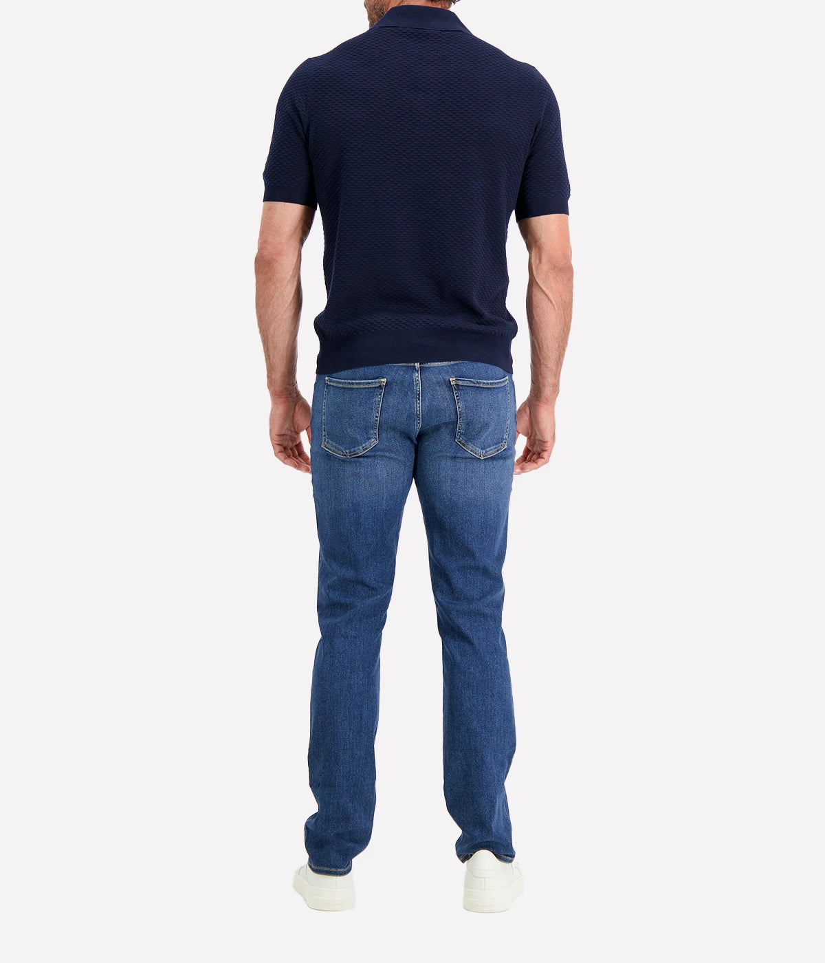 Short Sleeve Polo in Textured Navy