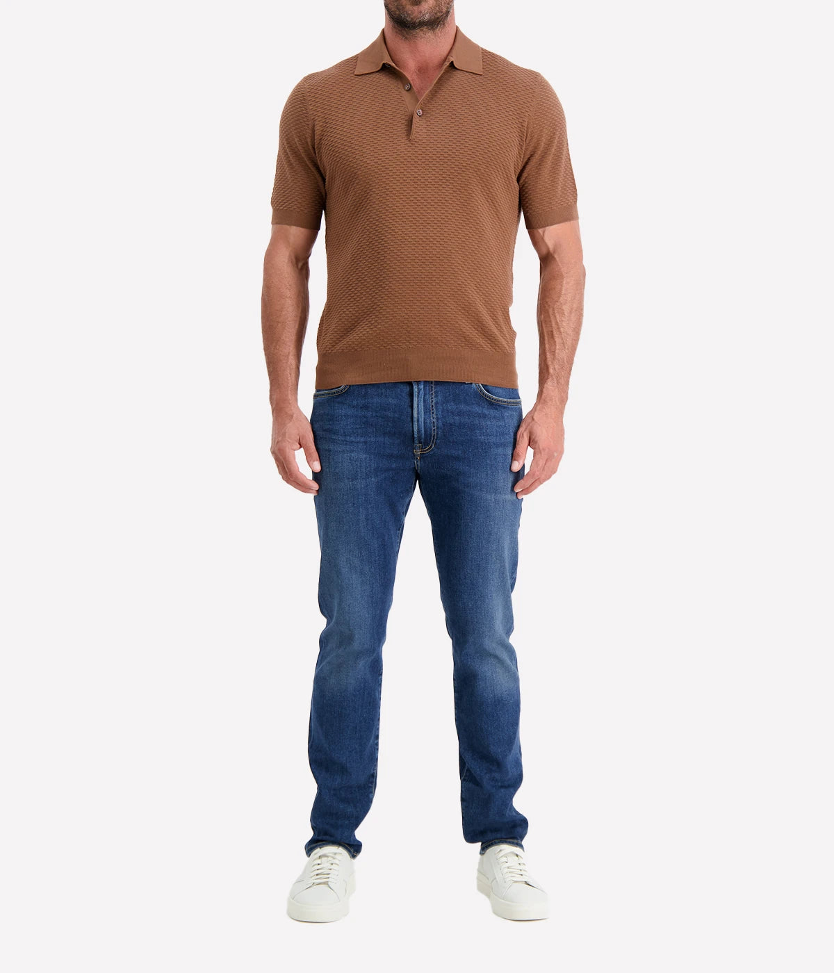 Short Sleeve Polo in Textured Tobacco Brown