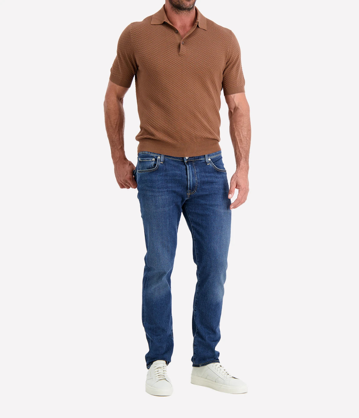 Short Sleeve Polo in Textured Tobacco Brown