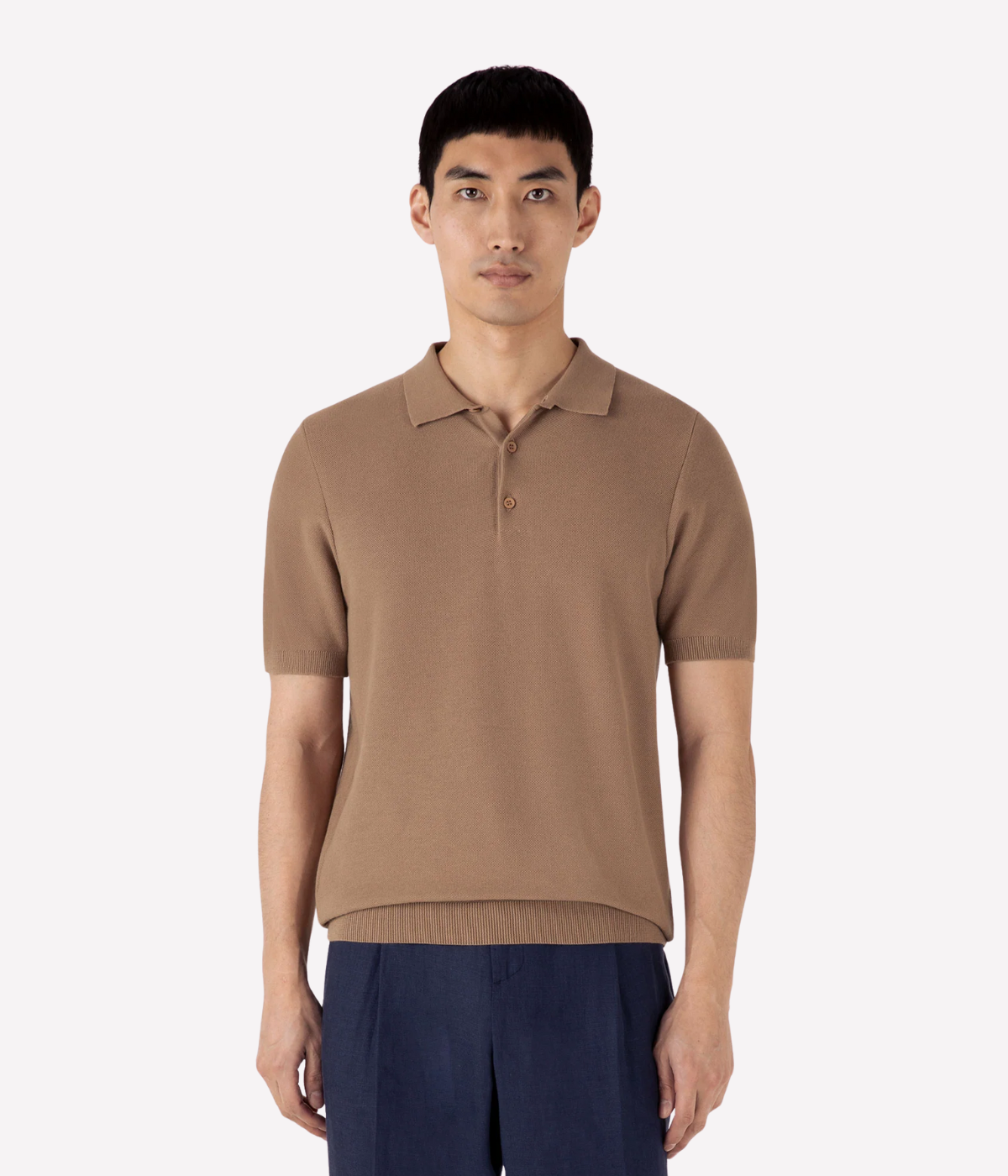 SS Fine Texture Polo in Dune
