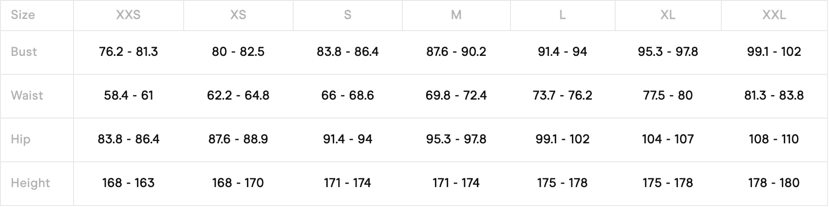 Sizing Chart