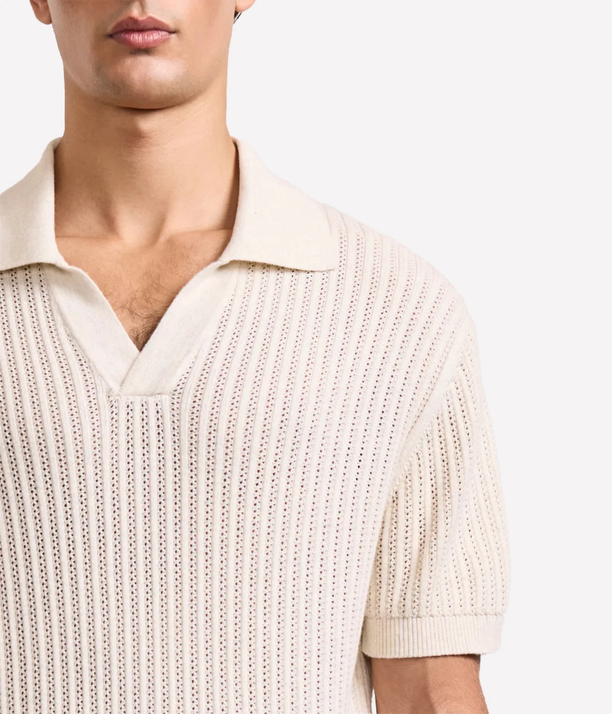 Rino Chain Stitched Polo in Ivory