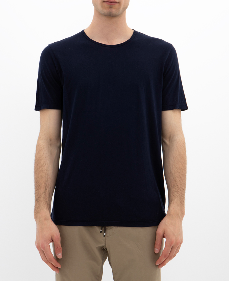 Mens Knitted T-Shirt Light Crew in Navy