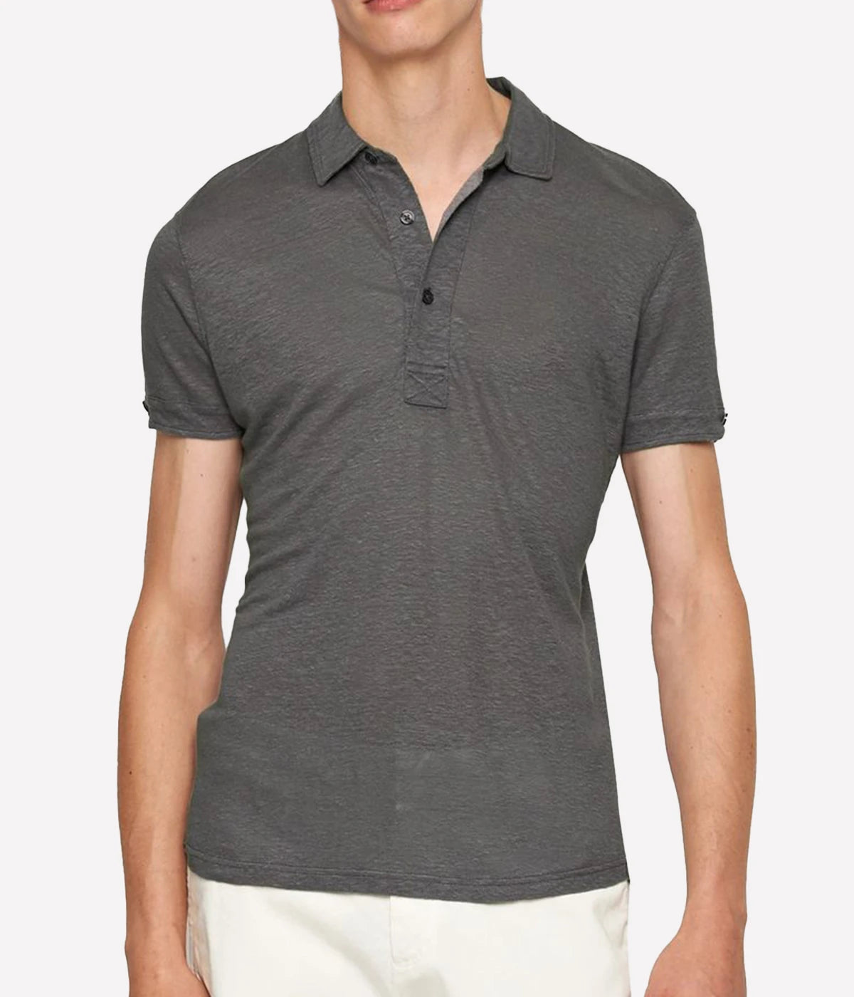 Sebastian Linen Polo in Granite