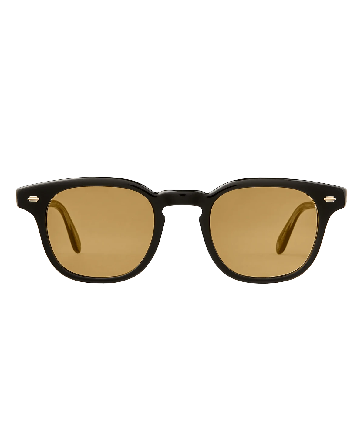 Black wayfarer style sunglasses with light brown semi transparent lenses. Handcrafted in Japan by Mr Leight.