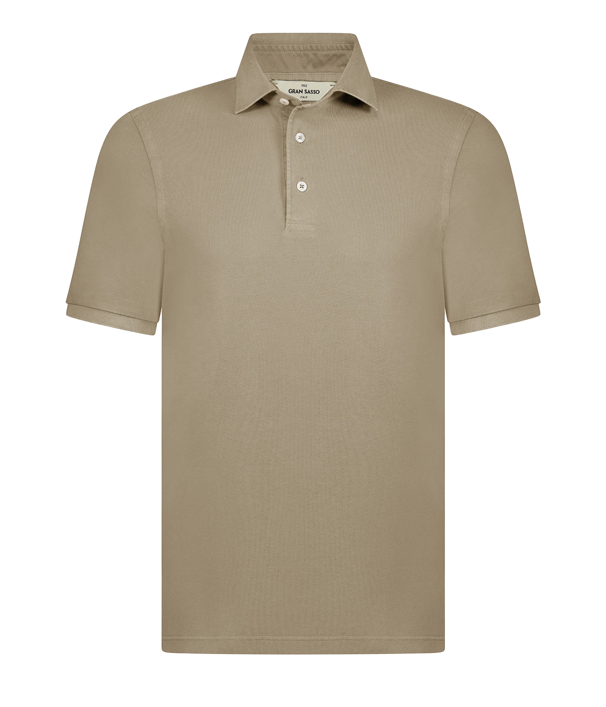 A timeless classic short sleeve polo in a camel, featuring a light weight cotton material, three button detail and collar. Sporty Polo, comfortable, made in Italy, throw on and go. 