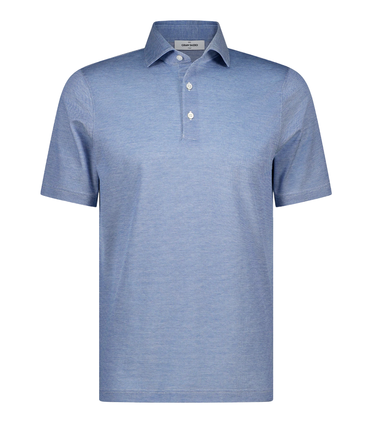 A timeless classic short sleeve polo in a light blue, featuring a light weight cotton material, three button detail and collar. Sporty Polo, comfortable, made in Italy, throw on and go. 