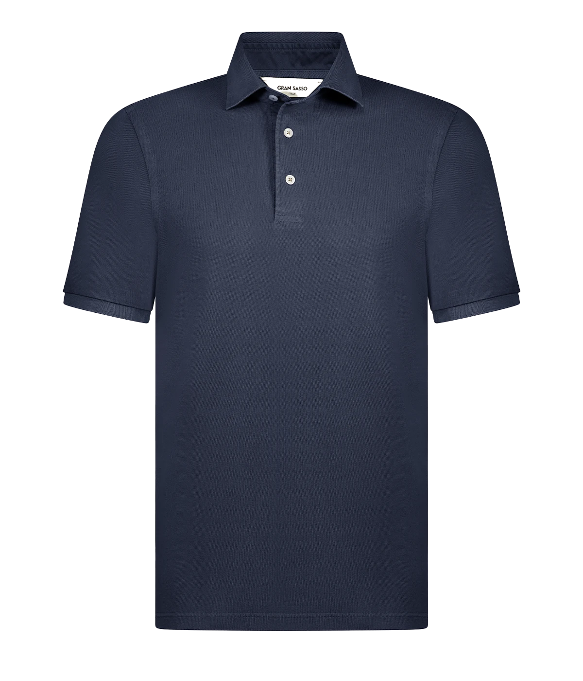   A timeless classic short sleeve polo in a navy blue, featuring a light weight cotton material, three button detail and collar. Sporty Polo, comfortable, made in Italy, throw on and go. 