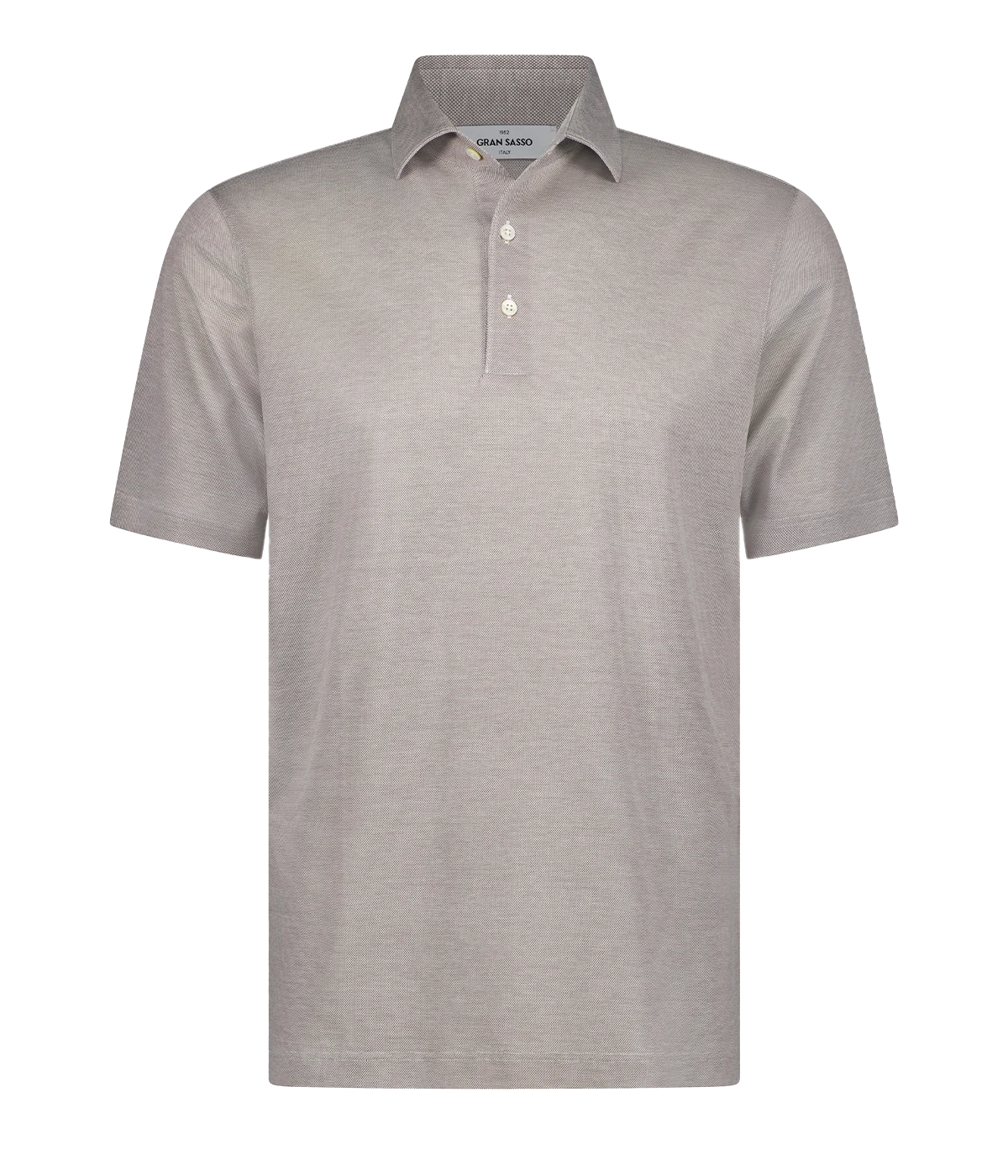 A timeless classic short sleeve polo in taupe, featuring a light weight cotton material, three button detail and collar. Sporty Polo, comfortable, made in Italy, throw on and go. 