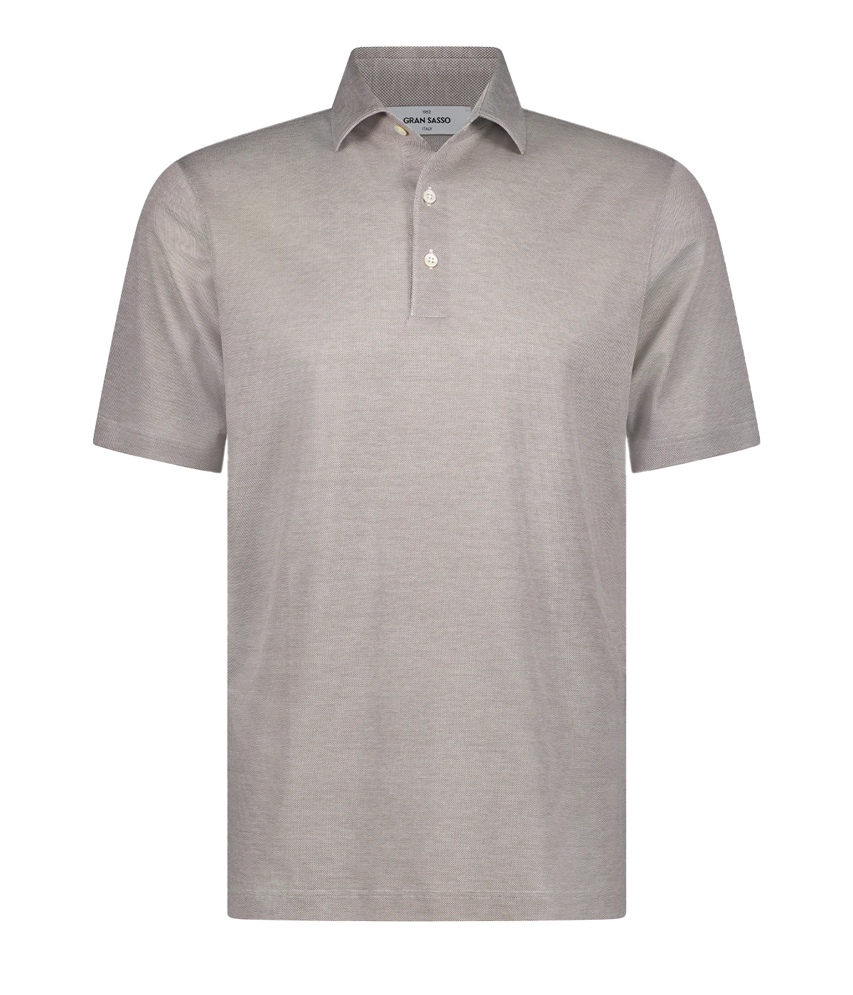 A timeless classic short sleeve polo in taupe, featuring a light weight cotton material, three button detail and collar. Sporty Polo, comfortable, made in Italy, throw on and go.