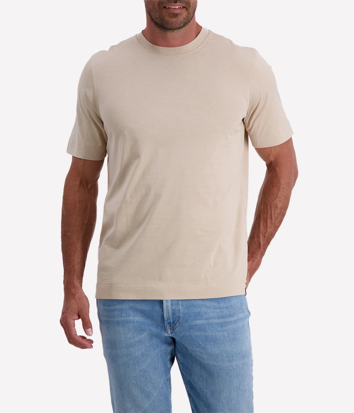 Gran Sasso beige short sleeve T-shirt in 100% cotton, featuring a classic crew neck and a soft, breathable finish for effortless everyday wear.