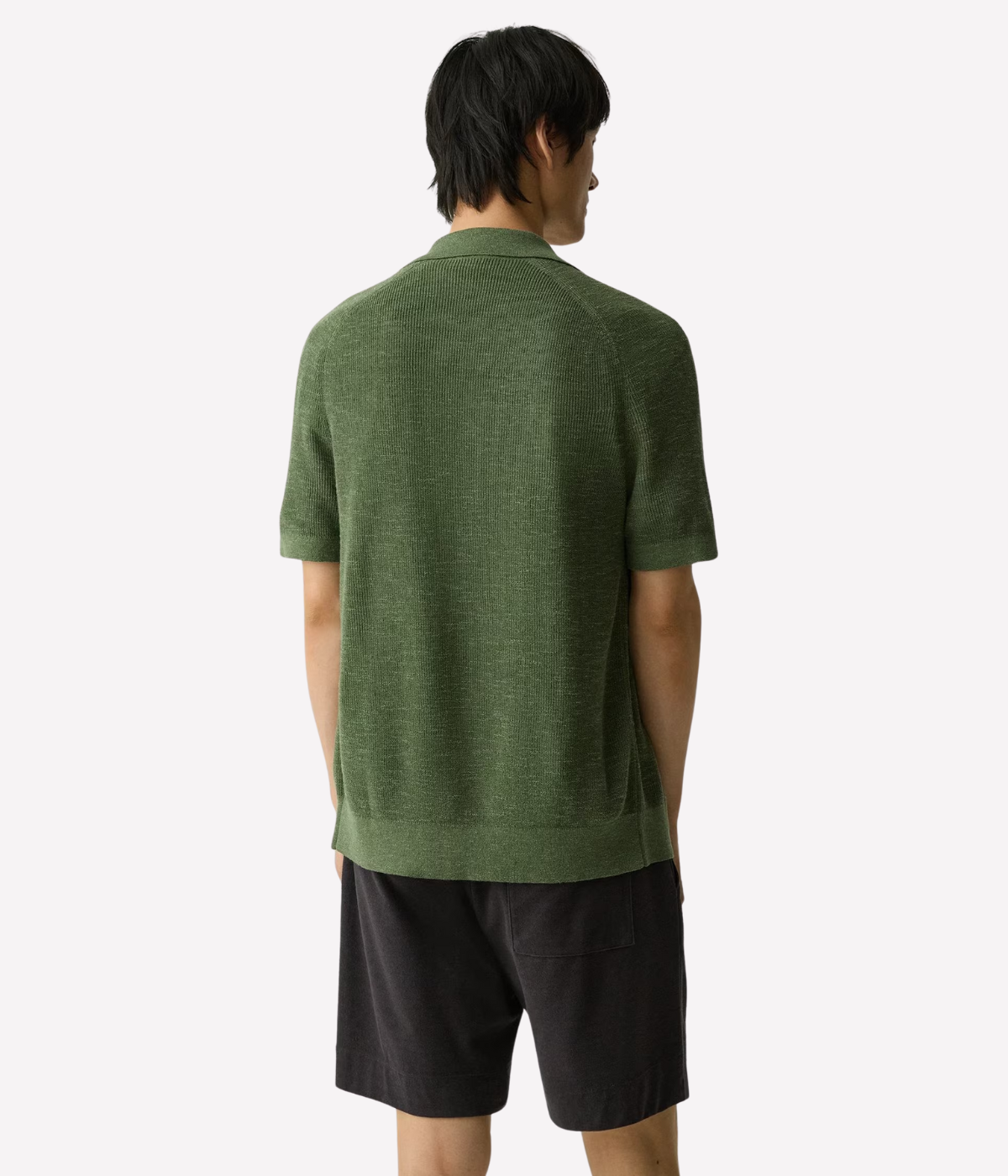 Men’s Theory short-sleeve linen cotton blend shirt with spread collar and button-front closure, lightweight Italian knit.
