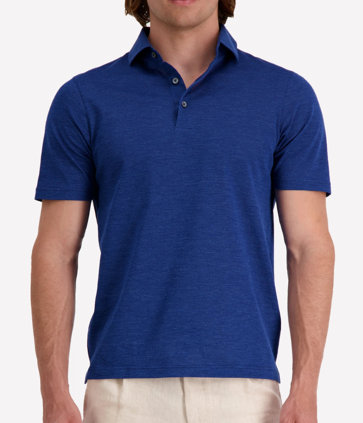 Gran Sasso Marine Blue Polo Shirt for men, featuring a classic button placket and traditional collar. Crafted in Italy from premium cotton, this luxury men’s polo is perfect for smart-casual styling.