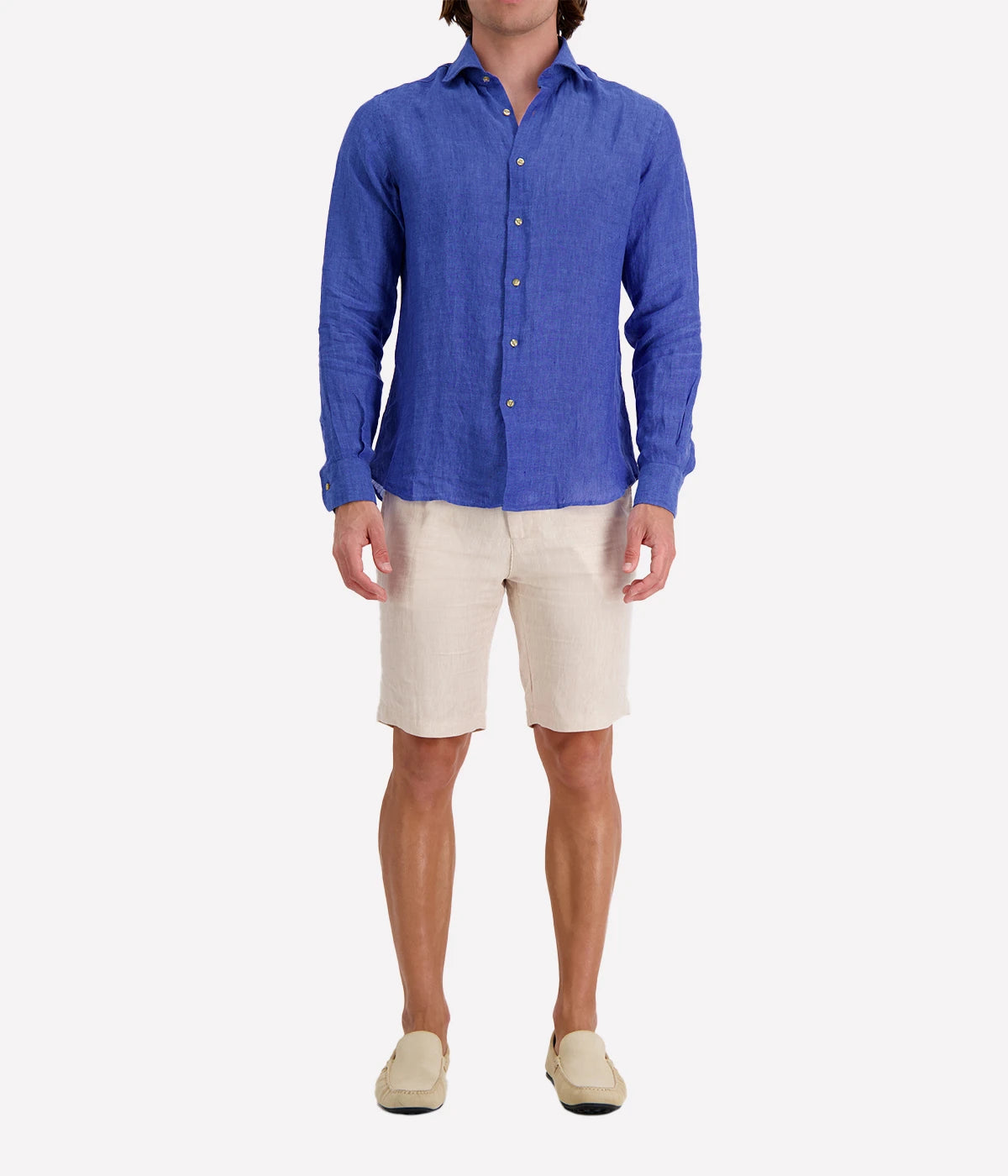 Slim Fit Linen Shirt in Marine Blue