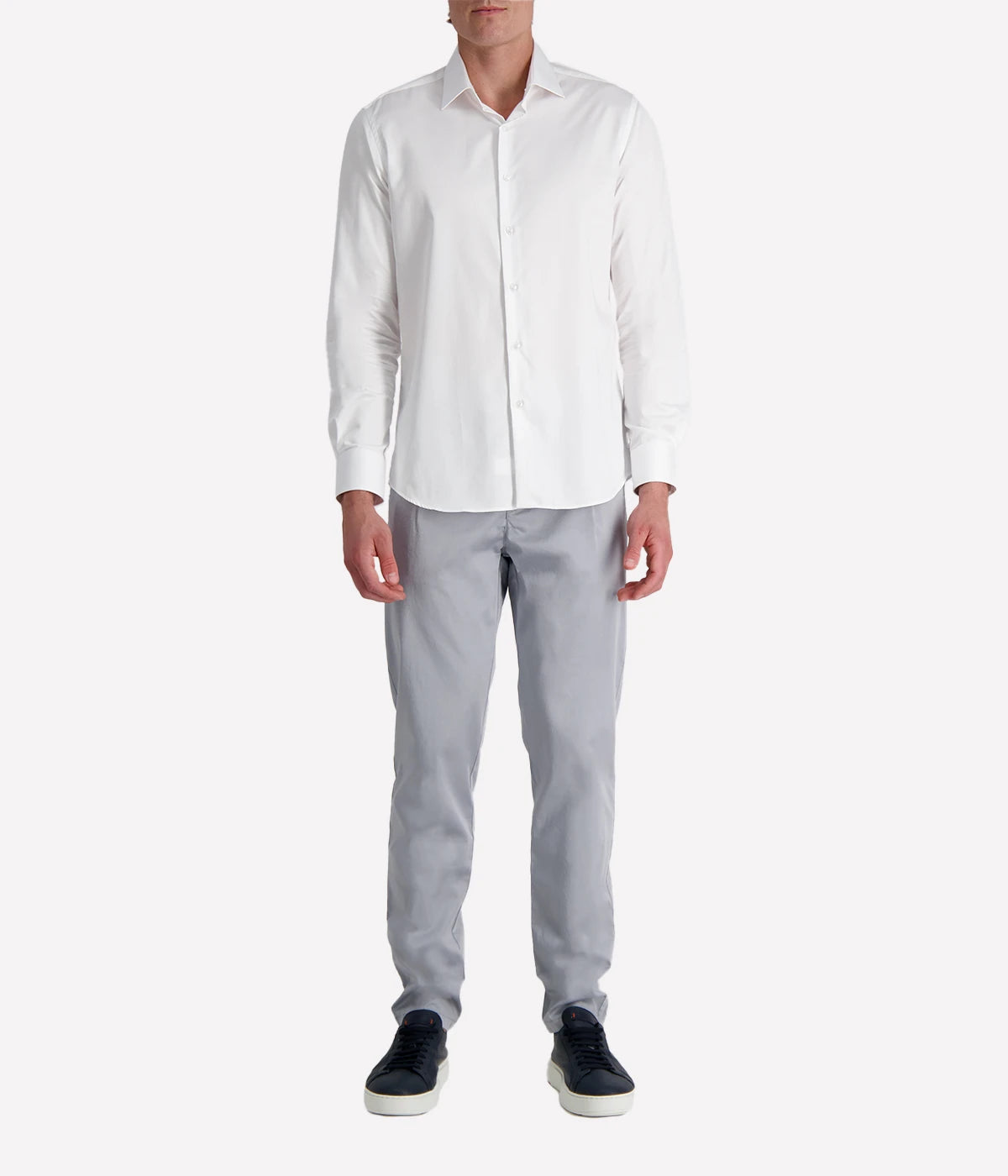 White slim-fit cotton shirt by Ingram featuring a sharp collar, button-down front, and subtle seersucker texture, styled for a clean and modern look.