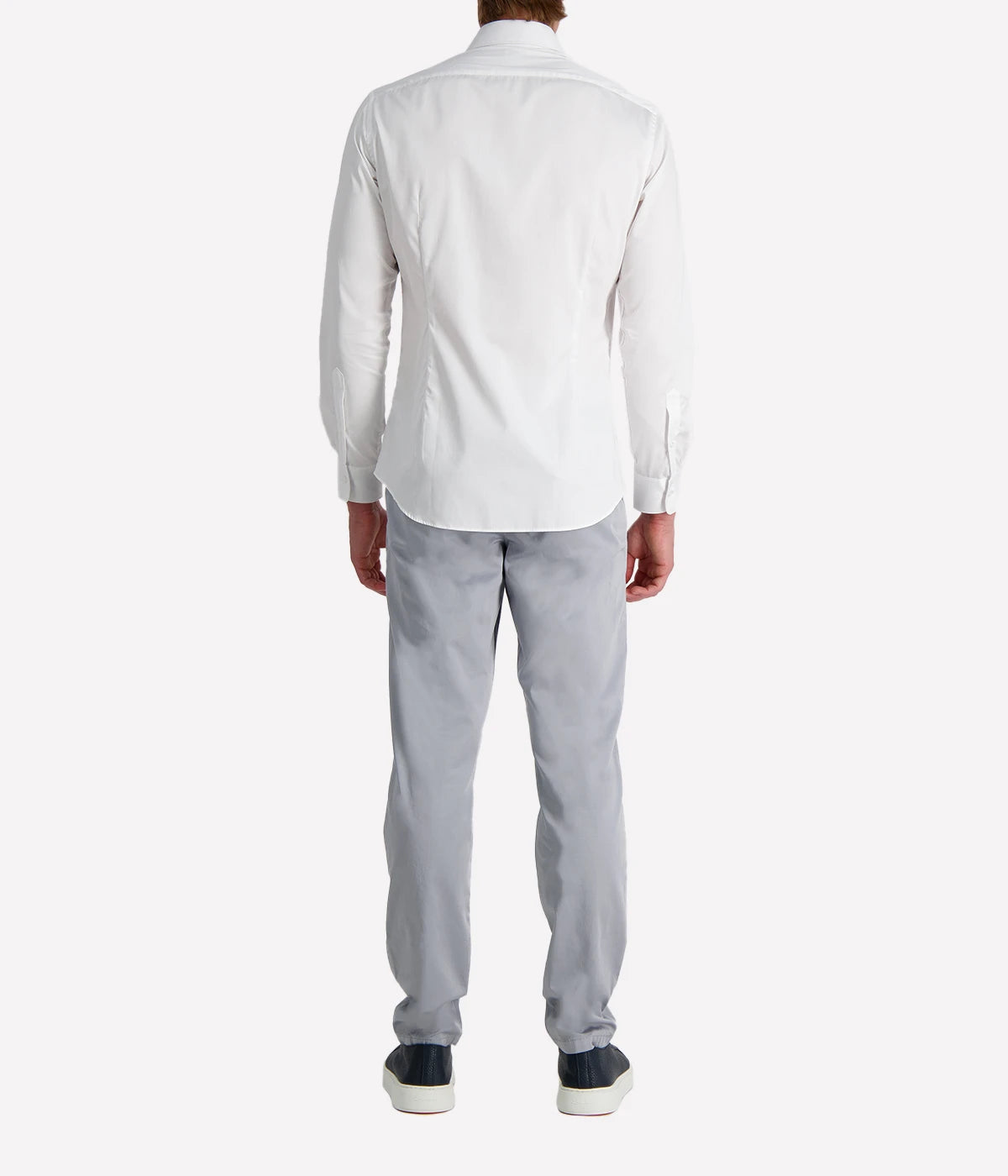 White slim-fit cotton shirt by Ingram featuring a sharp collar, button-down front, and subtle seersucker texture, styled for a clean and modern look.