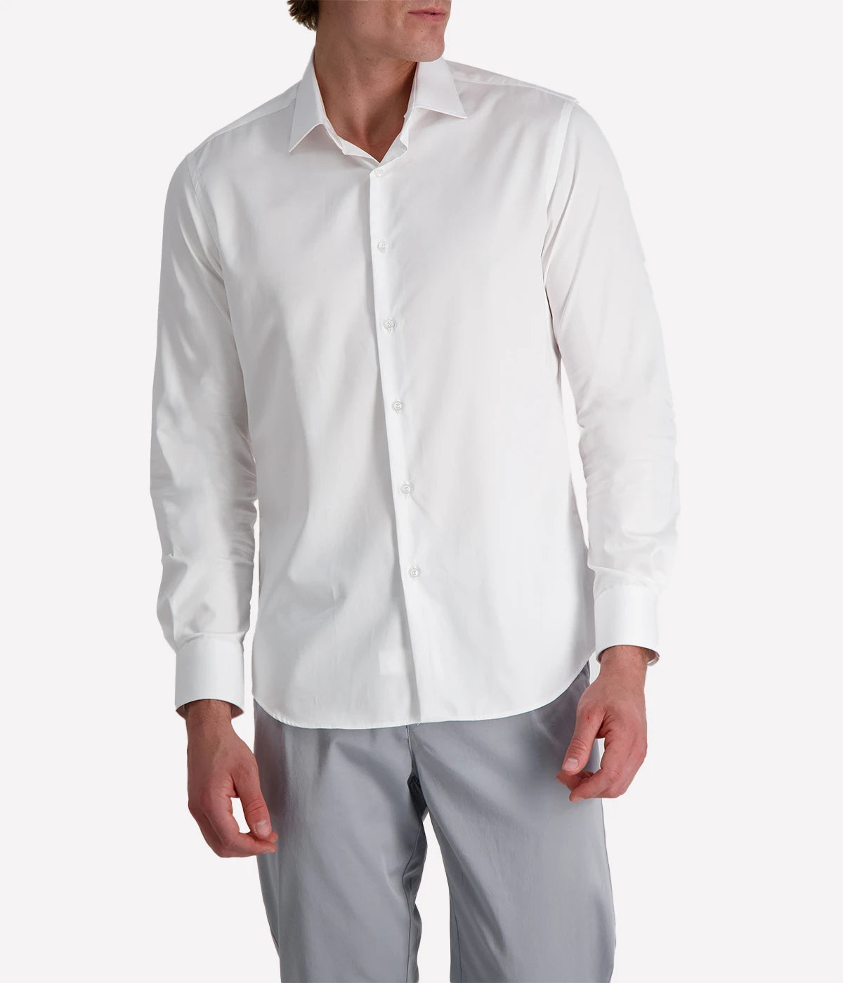 White slim-fit cotton shirt by Ingram featuring a sharp collar, button-down front, and subtle seersucker texture, styled for a clean and modern look.