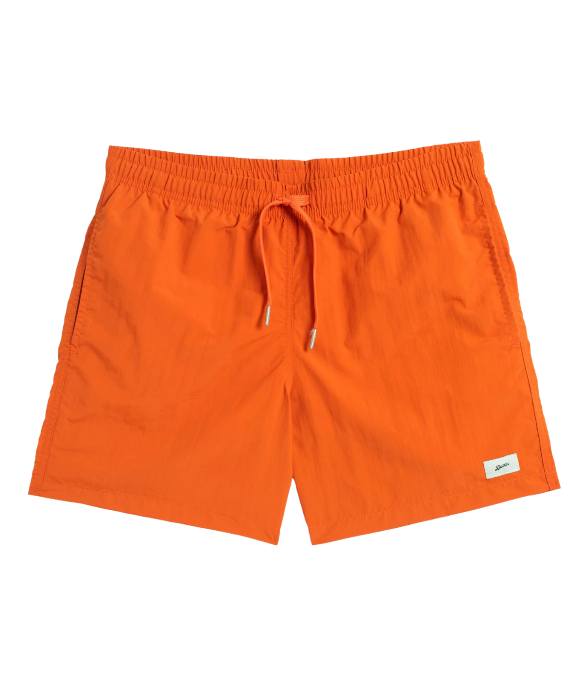 Orange Bather swim trunk for men featuring quick-dry recycled nylon, elastic waist, 5.5-inch inseam, mesh lining, and side pockets – luxury men’s swimwear Canada.