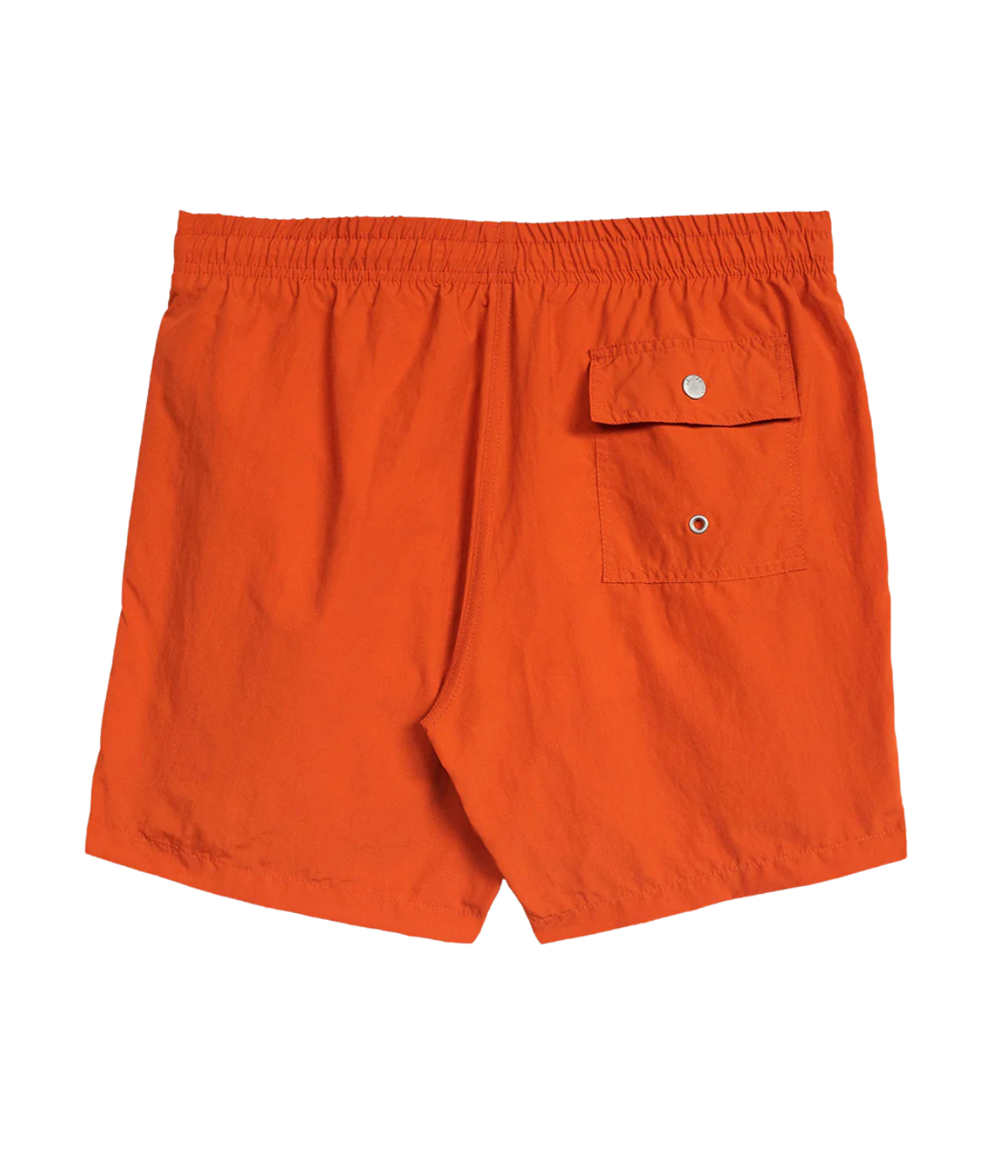 Orange Bather swim trunk for men featuring quick-dry recycled nylon, elastic waist, 5.5-inch inseam, mesh lining, and side pockets – luxury men’s swimwear Canada.