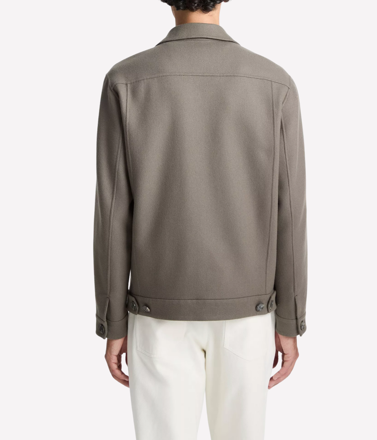 Men’s wool-blend shop jacket with patch pockets and button-front in a clean, tailored silhouette – transitional outerwear at Calexico Man