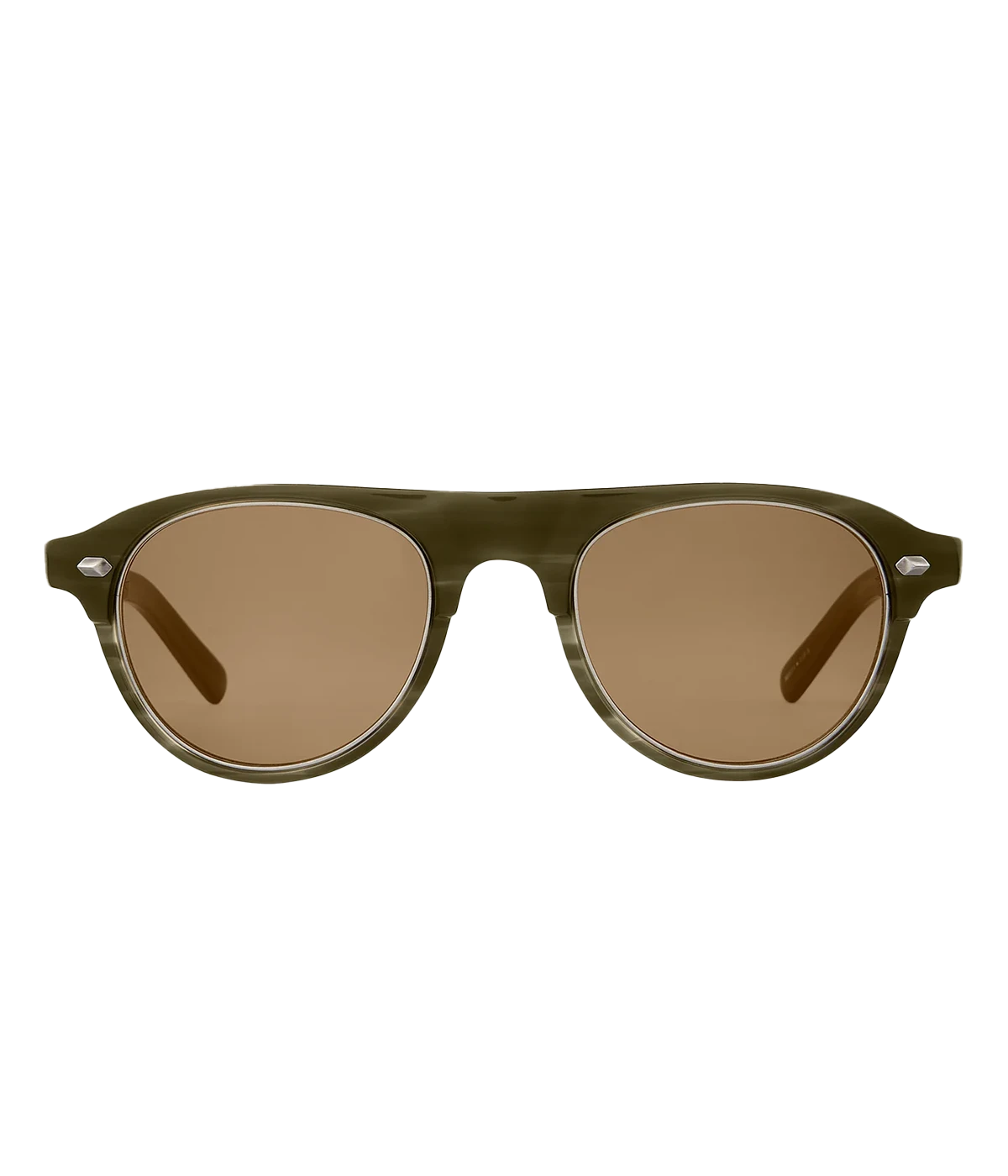 Green aviator style sunglasses in brown. Handcrafted in Japan. 