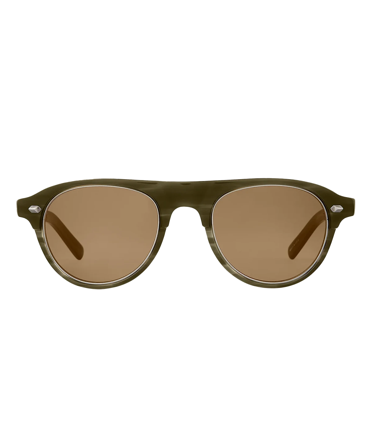 Green aviator style sunglasses in brown. Handcrafted in Japan.