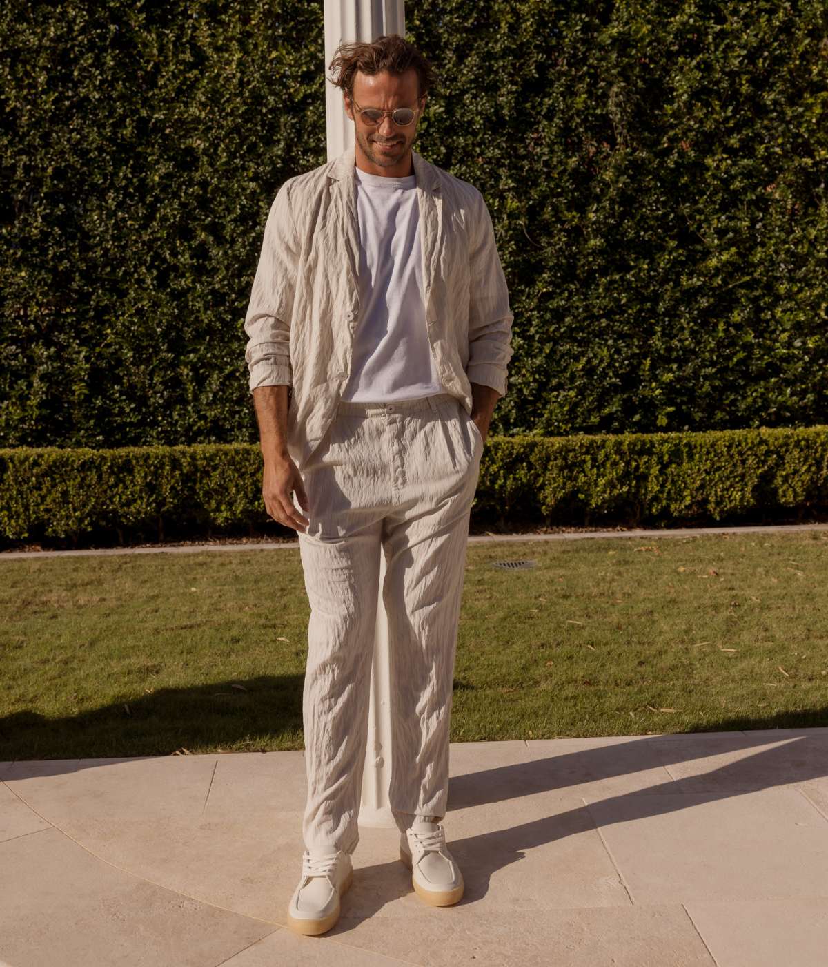 Striped Trousers in Stone