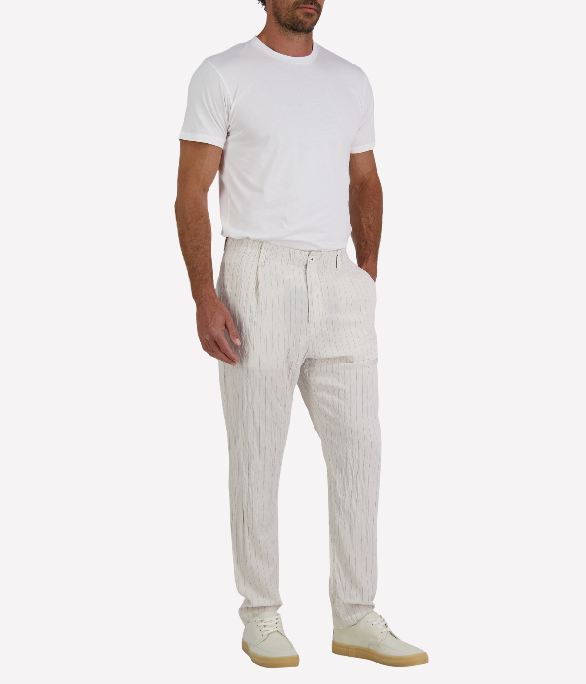 Striped Trousers in Stone