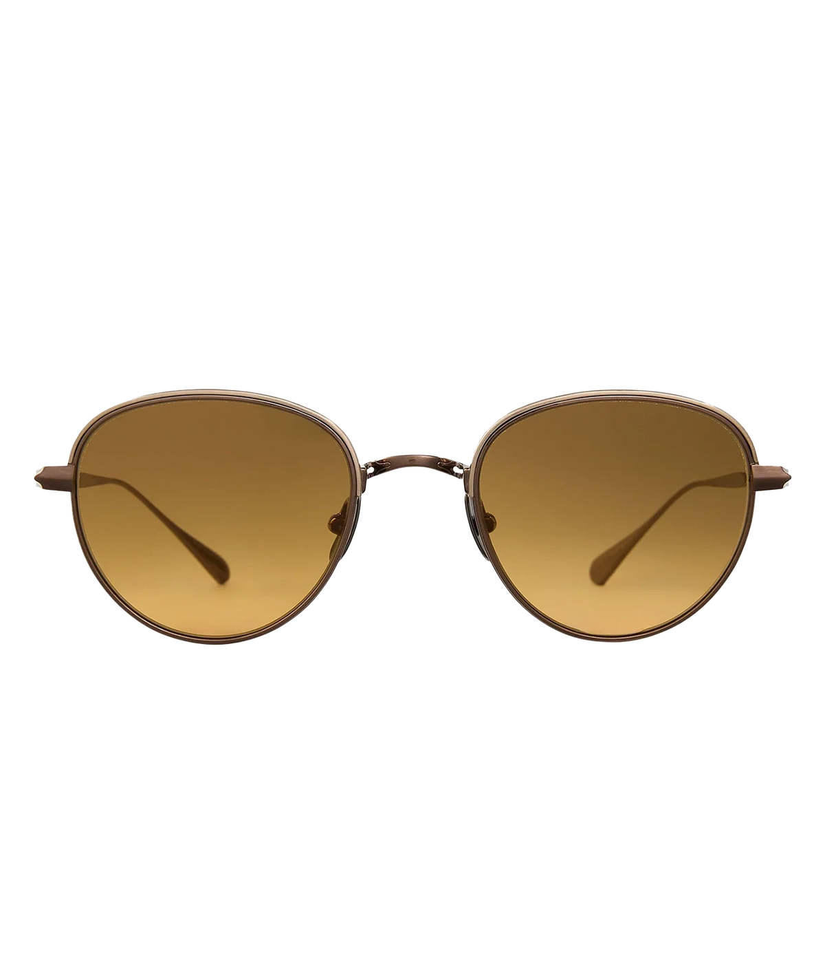 Front view of Garrett Leight Wells J Sun 47 in Brushed Bronze with brown gradient lenses