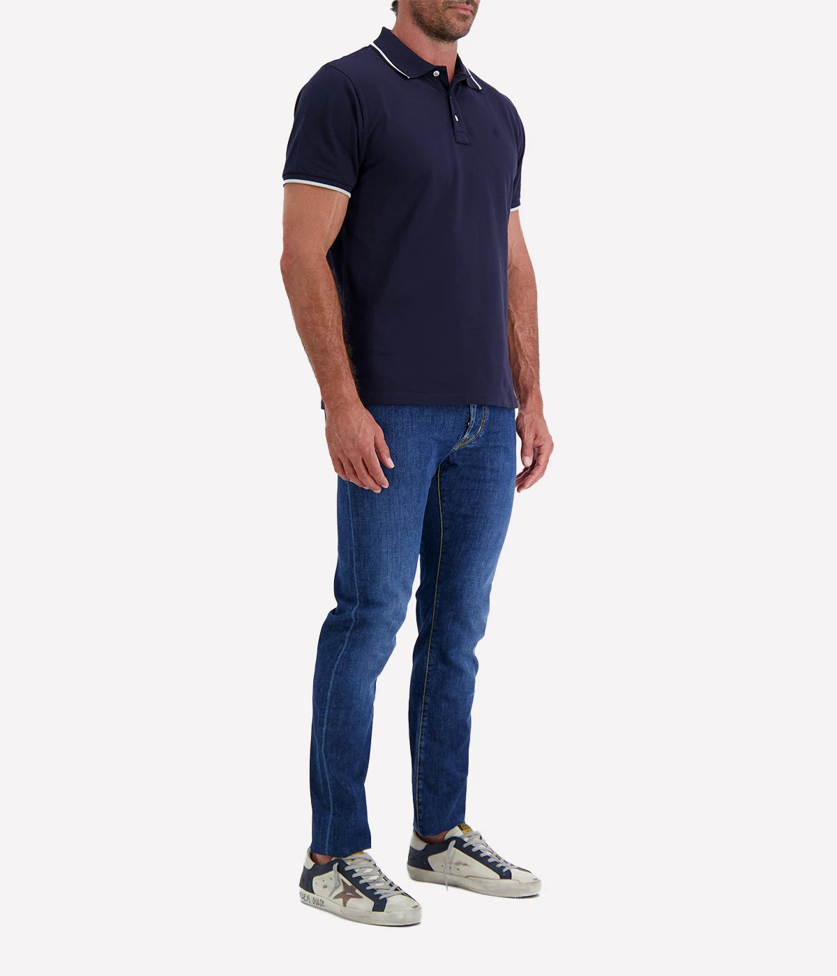 Jacob Cohën men's polo shirt with contrast tipping, classic two-button placket, and embroidered logo. Made from soft stretch cotton for a tailored fit.