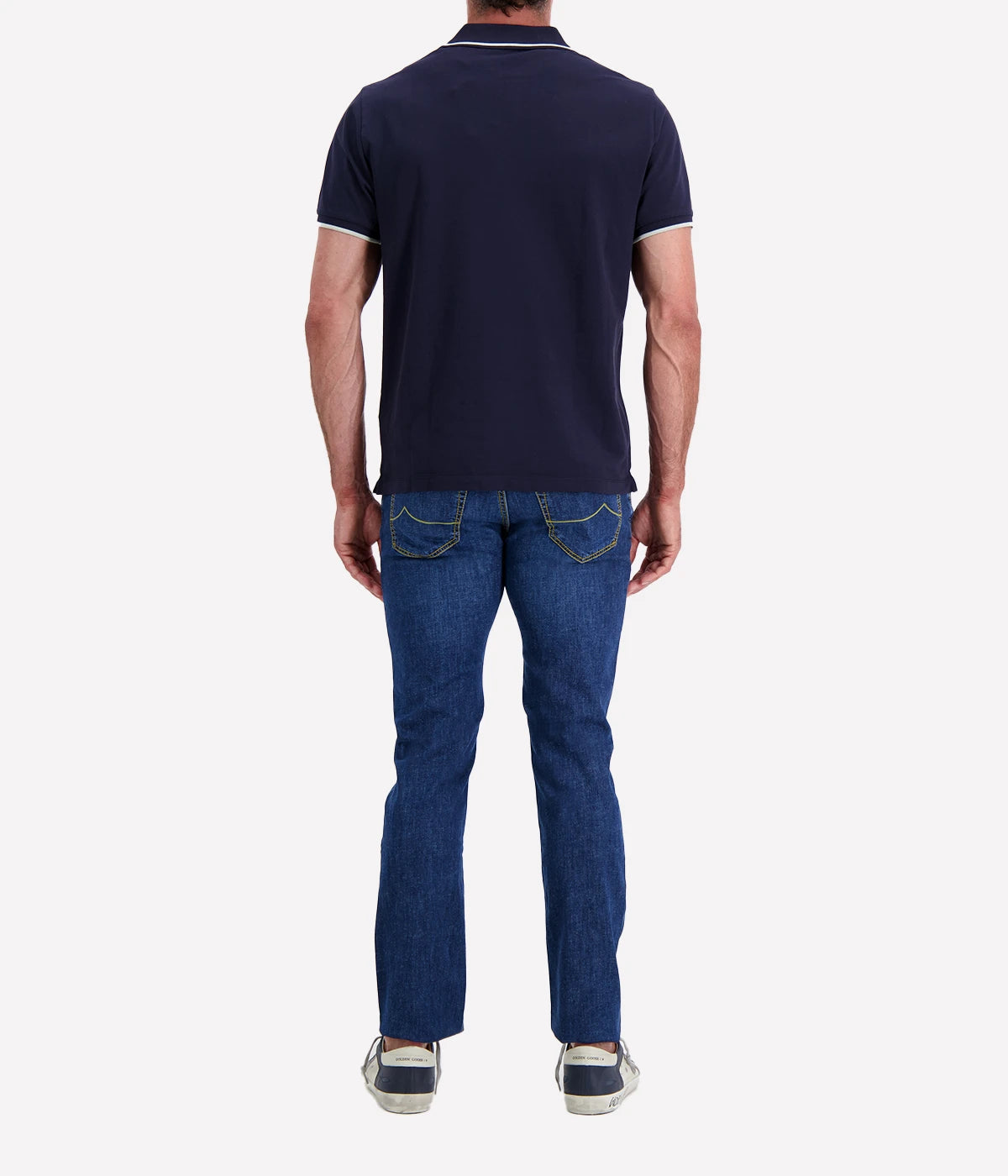 Jacob Cohën men's polo shirt with contrast tipping, classic two-button placket, and embroidered logo. Made from soft stretch cotton for a tailored fit.