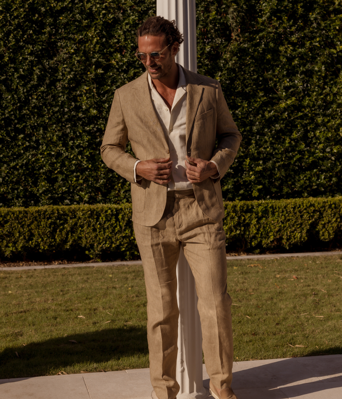 Tailored Single Pleat Trouser in Dune Melange