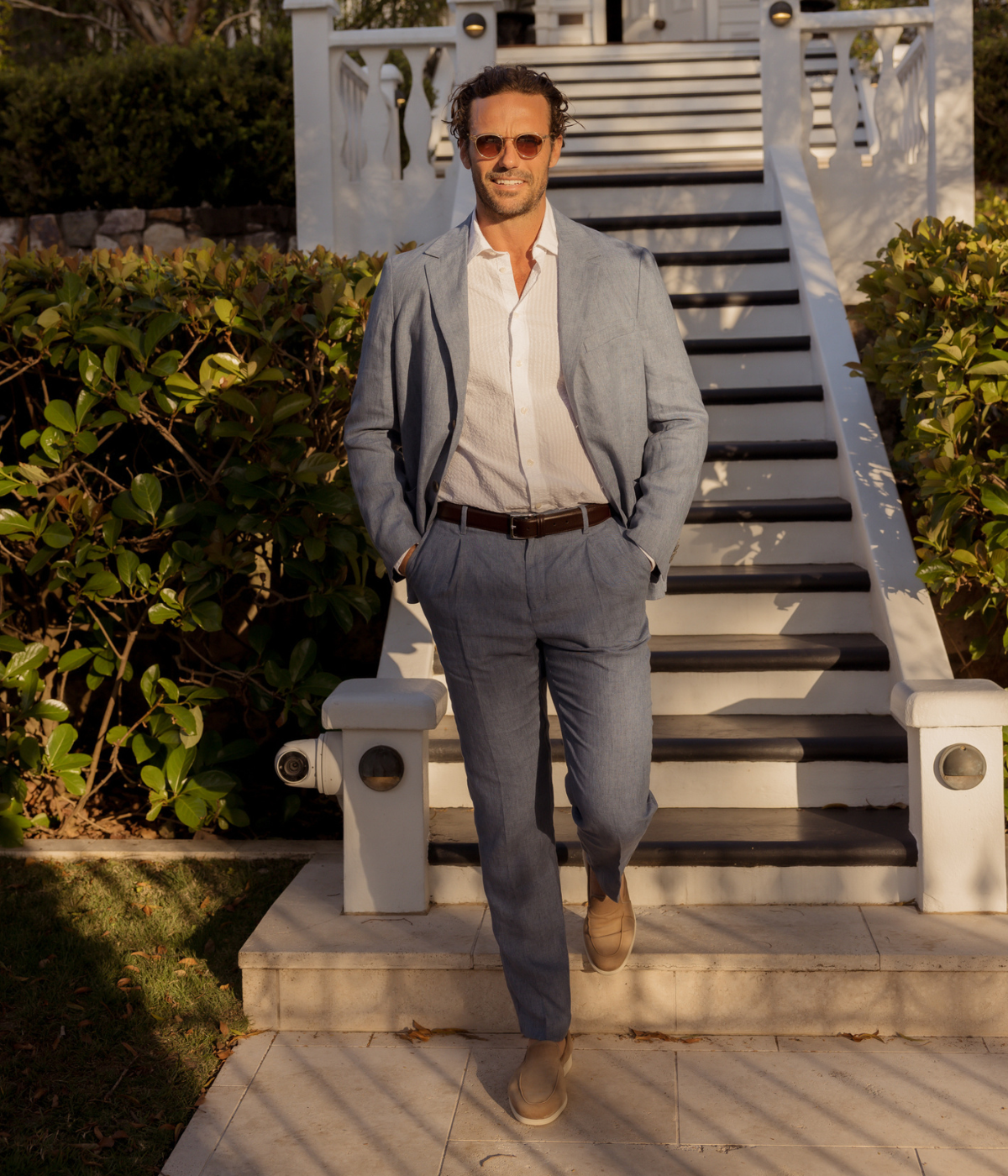 Tailored Single Pleat Trouser in Soft Denim Melange