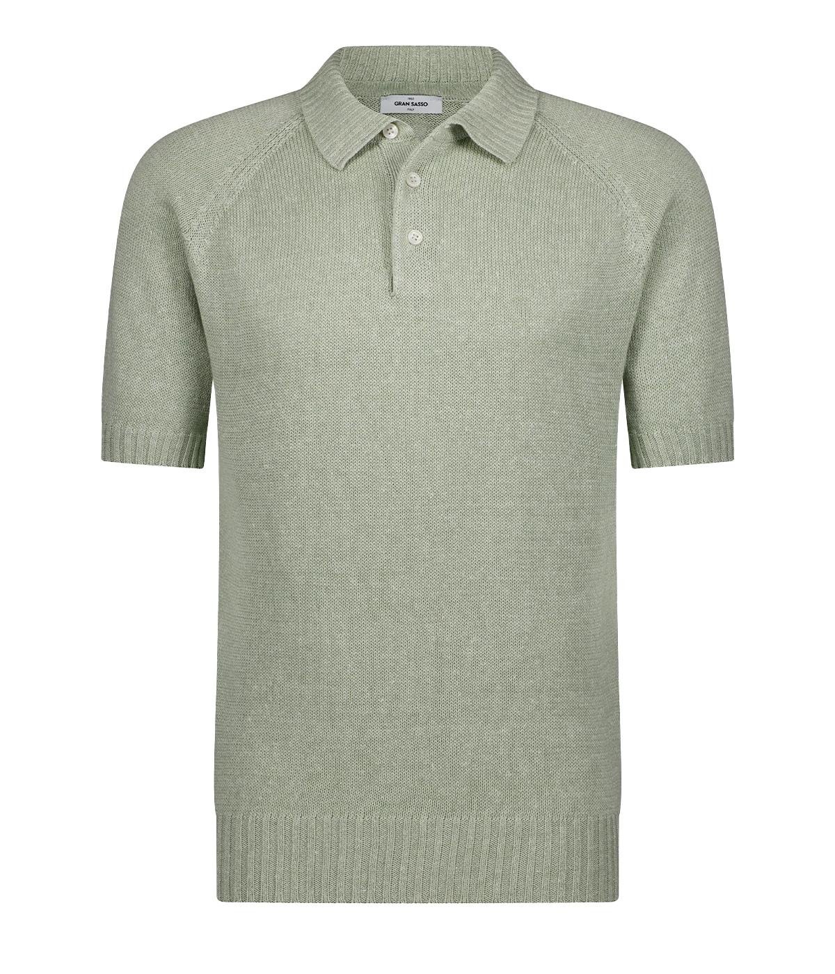 A timeless classic short sleeve polo in a mint, knitted material, made in Italy, featuring three button and collar detailing. Throw on and go, dressy polo, everyday staple.  