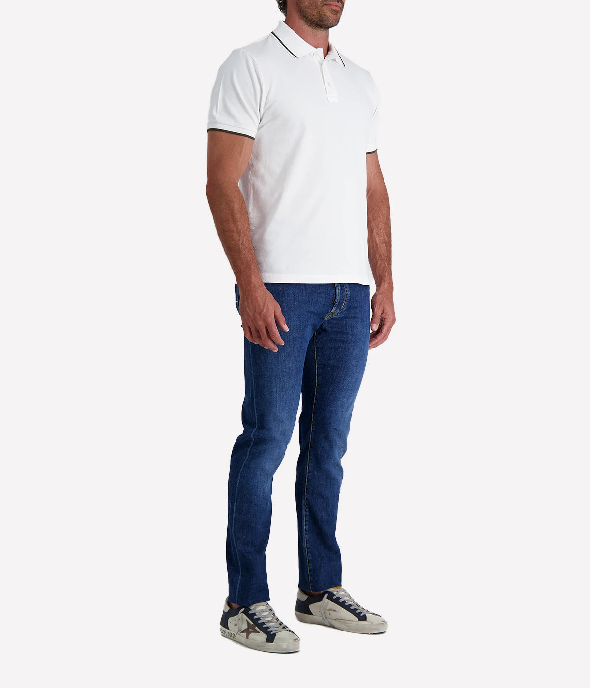 Jacob Cohën men's polo shirt with contrast tipping, classic two-button placket, and embroidered logo. Made from soft stretch cotton for a tailored fit.