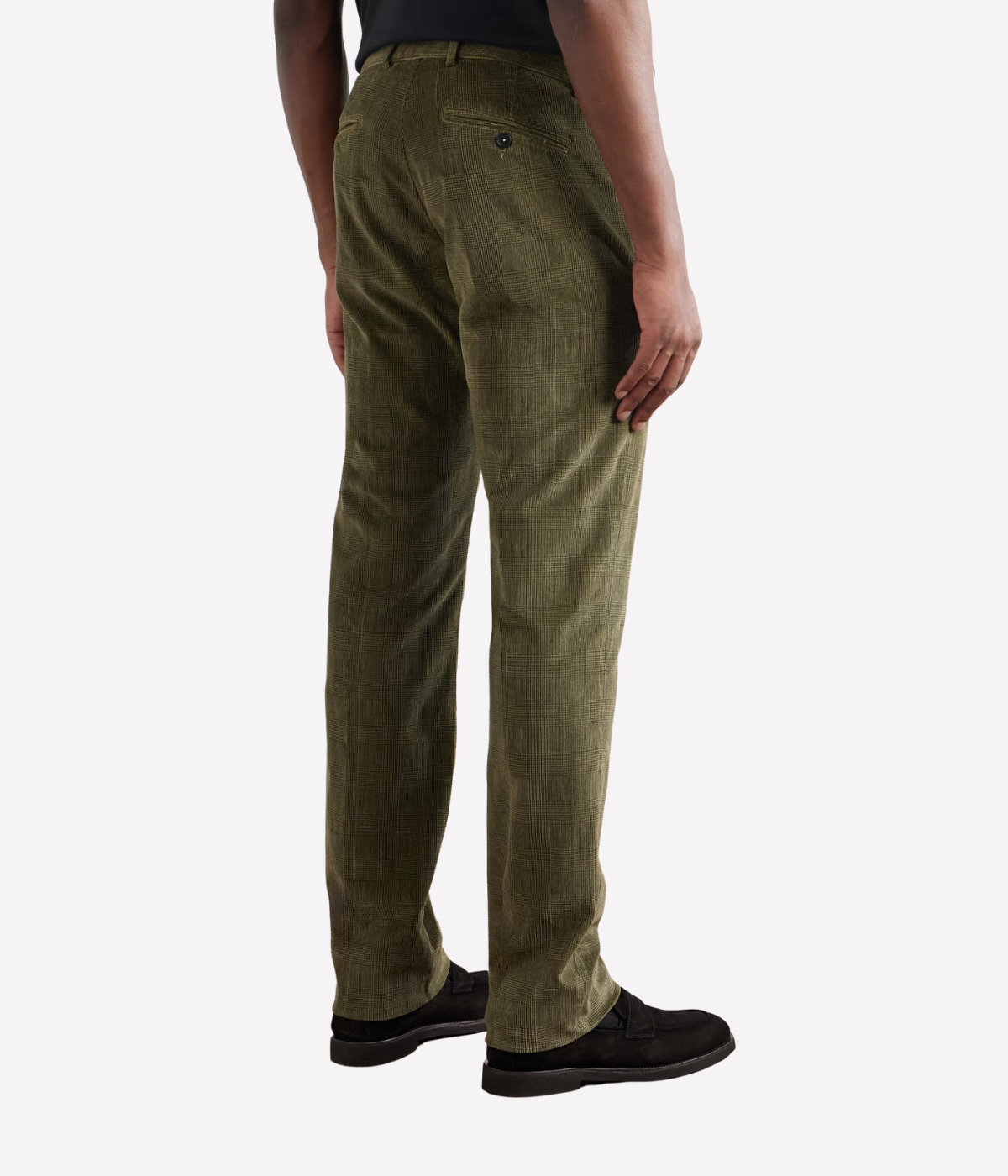 Massimo Alba Mauko trousers in tonal green Prince of Wales check corduroy with straight-leg fit, mid-rise, and unfinished hems.
