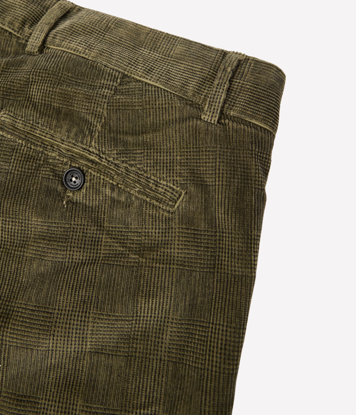 Massimo Alba Mauko trousers in tonal green Prince of Wales check corduroy with straight-leg fit, mid-rise, and unfinished hems.