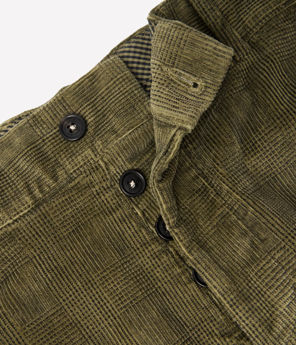 Massimo Alba Mauko trousers in tonal green Prince of Wales check corduroy with straight-leg fit, mid-rise, and unfinished hems.