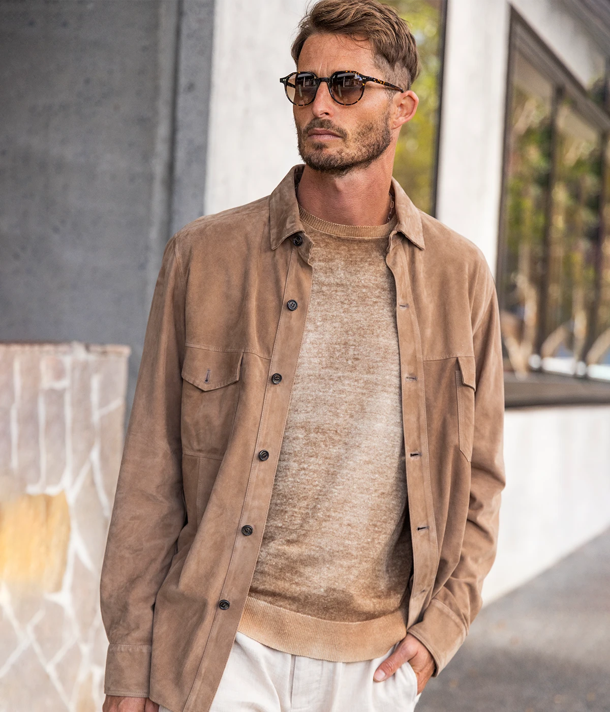 Two Pocket Leather Shirt in Camello
