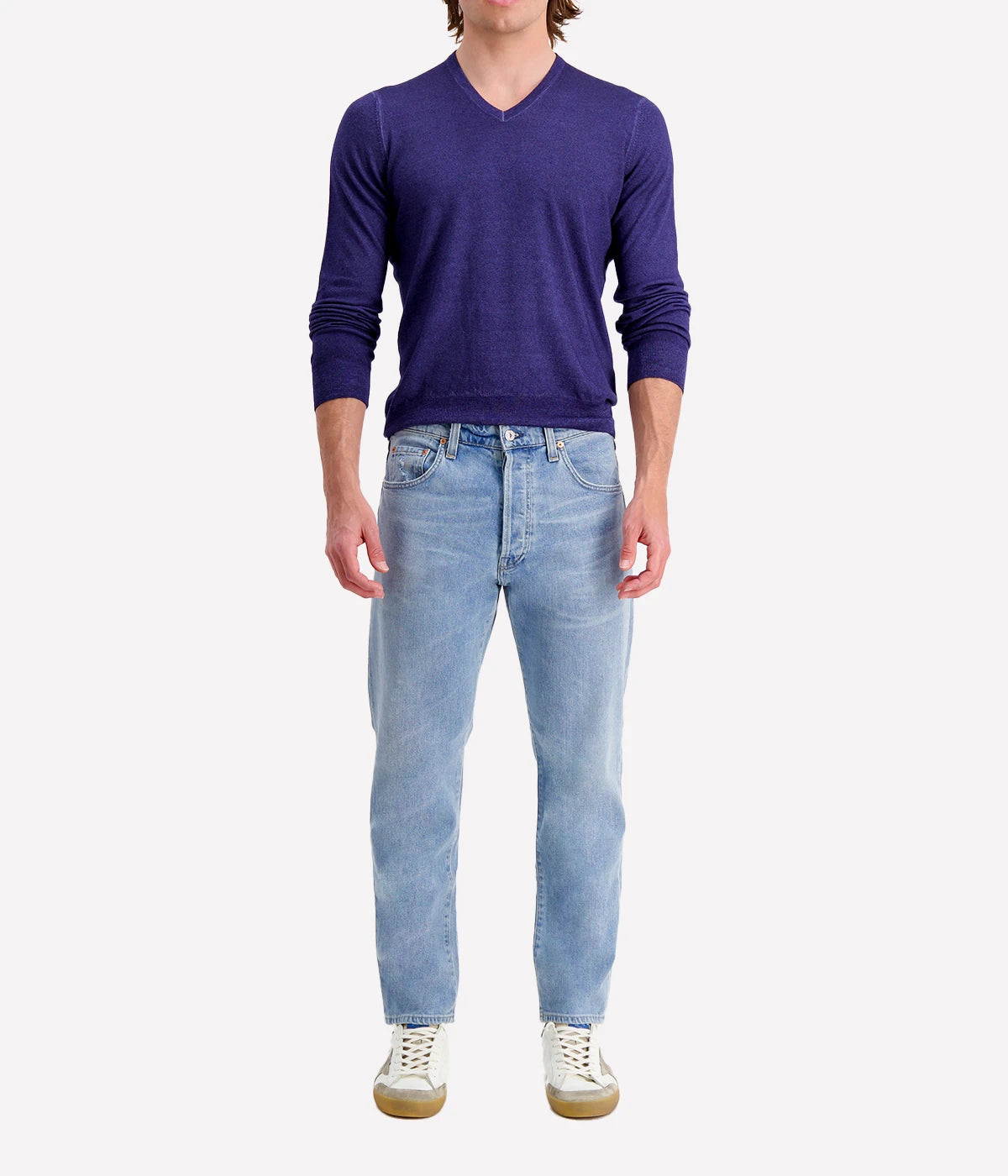 V Neck Longsleeve in Dark Blue