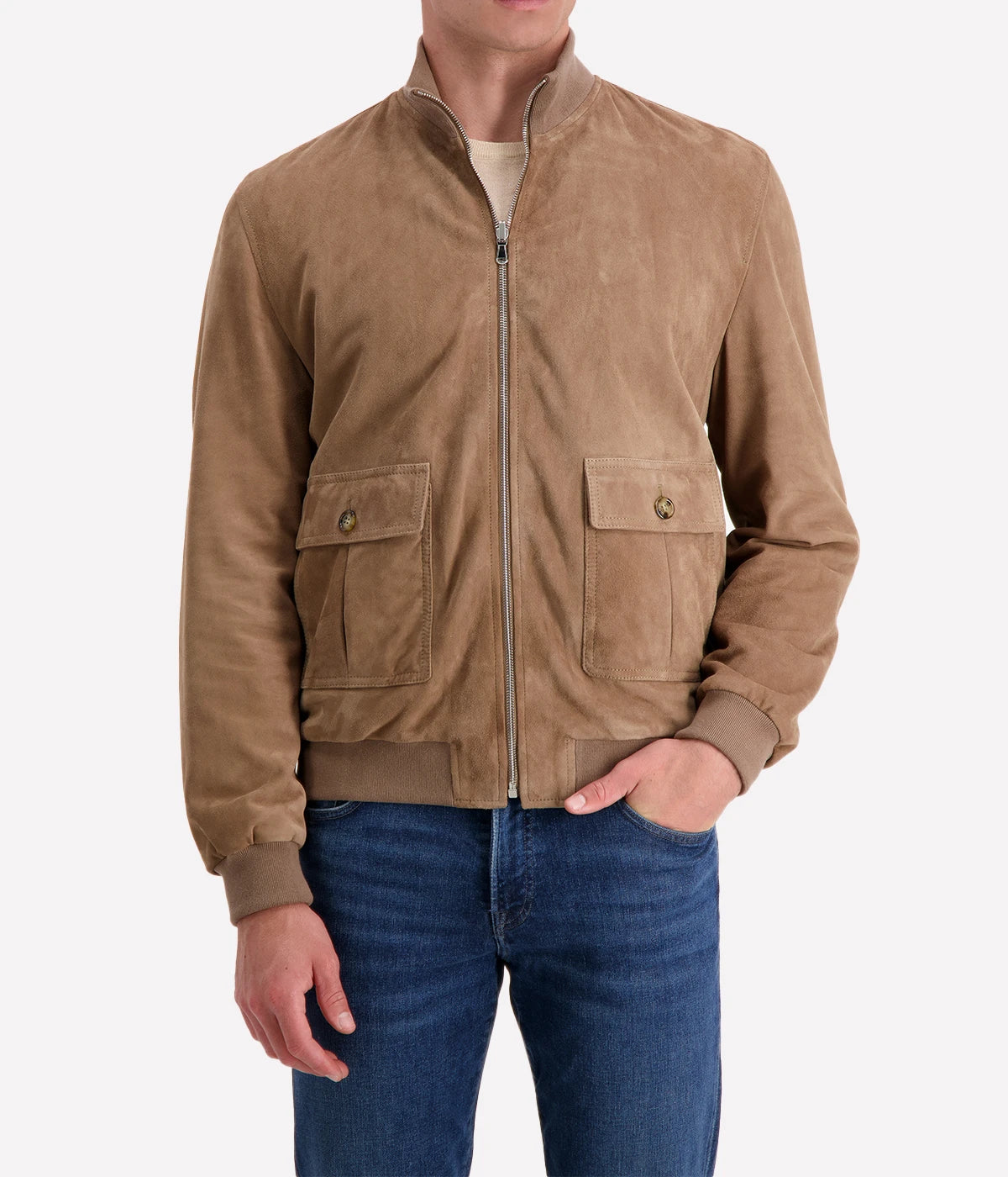Valstar Reversible Valstarino Jacket featuring soft goat suede on one side and waterproof technical fabric on the other, with ribbed trims and two-way zipper.