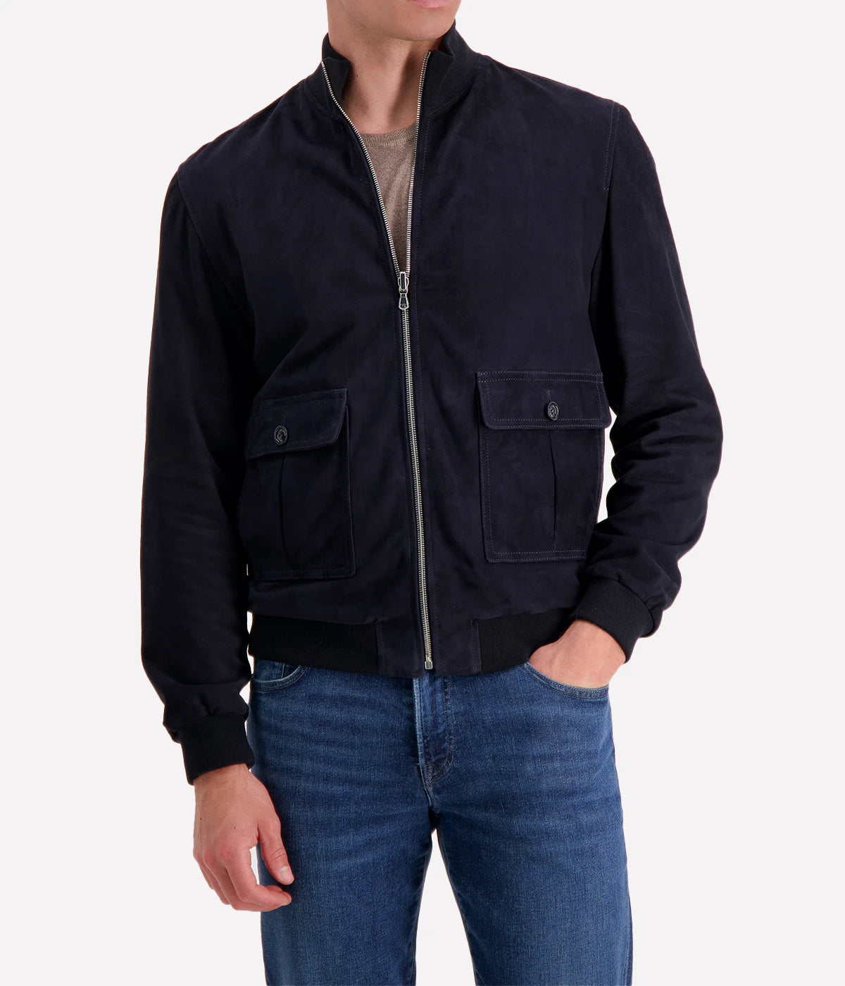 Reversible Suede Jacket in Dark Blue